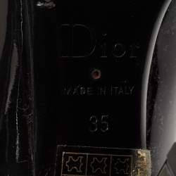 Pre Owned Dior Black Patent Leather Double Bow Peep Toe Pumps Size 35