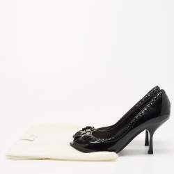 Pre Owned Dior Black Patent Leather Double Bow Peep Toe Pumps Size 35