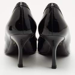 Pre Owned Dior Black Patent Leather Double Bow Peep Toe Pumps Size 35