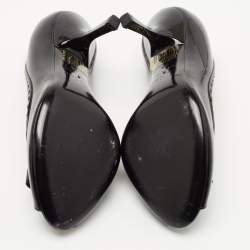 Pre Owned Dior Black Patent Leather Double Bow Peep Toe Pumps Size 35