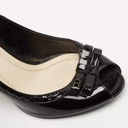 Pre Owned Dior Black Patent Leather Double Bow Peep Toe Pumps Size 35