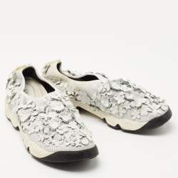 Pre Owned Dior White Perforated Leather Floral Applique Fusion Sneakers Size 41
