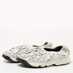 Pre Owned Dior White Perforated Leather Floral Applique Fusion Sneakers Size 41