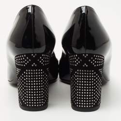 Dior Black Patent Leather Studded Block Heel Pumps Size 37