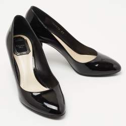 Dior Black Patent Leather Studded Block Heel Pumps Size 37
