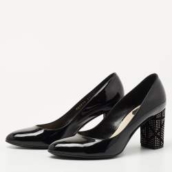 Dior Black Patent Leather Studded Block Heel Pumps Size 37