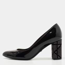 Dior Black Patent Leather Studded Block Heel Pumps Size 37
