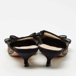 Dior Black Polka Dot Mesh and Canvas Bow Pointed Toe Mules Size 37