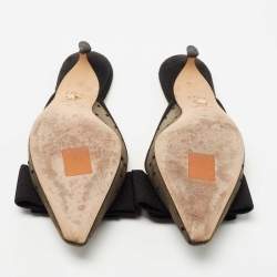 Dior Black Polka Dot Mesh and Canvas Bow Pointed Toe Mules Size 37