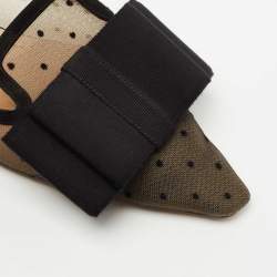 Dior Black Polka Dot Mesh and Canvas Bow Pointed Toe Mules Size 37
