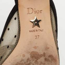 Dior Black Polka Dot Mesh and Canvas Bow Pointed Toe Mules Size 37