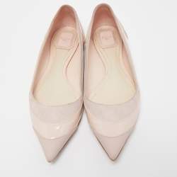 Pre Owned Dior Pink Suede and Patent Leather Pointed Toe Ballet Flats Size 38