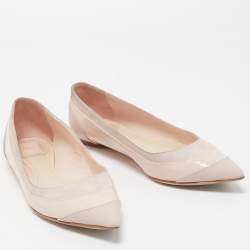 Pre Owned Dior Pink Suede and Patent Leather Pointed Toe Ballet Flats Size 38