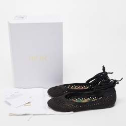 Pre Owned Dior Black Mesh Poeme Ankle Wrap Ballet Flats Size 38