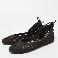 Pre Owned Dior Black Mesh Poeme Ankle Wrap Ballet Flats Size 38