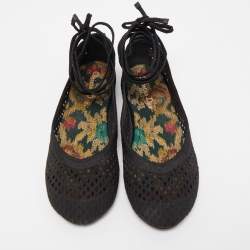 Pre Owned Dior Black Mesh Poeme Ankle Wrap Ballet Flats Size 38