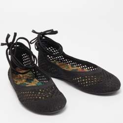 Pre Owned Dior Black Mesh Poeme Ankle Wrap Ballet Flats Size 38