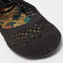 Pre Owned Dior Black Mesh Poeme Ankle Wrap Ballet Flats Size 38