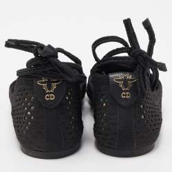 Pre Owned Dior Black Mesh Poeme Ankle Wrap Ballet Flats Size 38