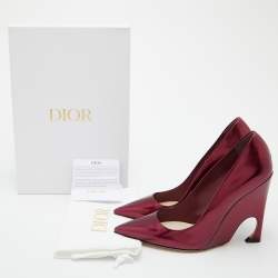 Pre Owned Dior Burgundy Patent Leather Optique Wedge Pumps Size 38