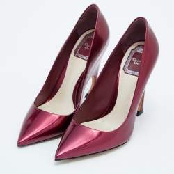 Pre Owned Dior Burgundy Patent Leather Optique Wedge Pumps Size 38