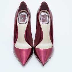 Pre Owned Dior Burgundy Patent Leather Optique Wedge Pumps Size 38
