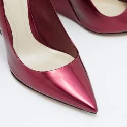 Pre Owned Dior Burgundy Patent Leather Optique Wedge Pumps Size 38