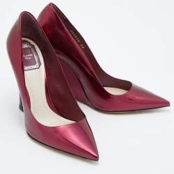 Pre Owned Dior Burgundy Patent Leather Optique Wedge Pumps Size 38