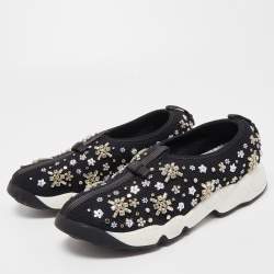 Dior Black Crystal Embellished Mesh Fusion Sneakers Size 38