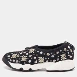 Dior Black Crystal Embellished Mesh Fusion Sneakers Size 38