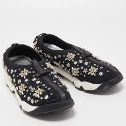 Dior Black Crystal Embellished Mesh Fusion Sneakers Size 38