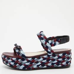 Pre Owned Dior Tri Color Braided Fabric and Leather Open Toe Sandals Size 38