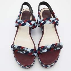 Pre Owned Dior Tri Color Braided Fabric and Leather Open Toe Sandals Size 38