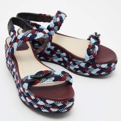 Pre Owned Dior Tri Color Braided Fabric and Leather Open Toe Sandals Size 38