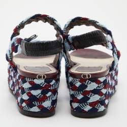 Pre Owned Dior Tri Color Braided Fabric and Leather Open Toe Sandals Size 38
