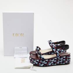 Pre Owned Dior Tri Color Braided Fabric and Leather Open Toe Sandals Size 38