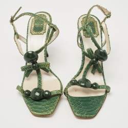 Dior Green Python Embossed Leather Ankle Strap Sandals Size 39.5
