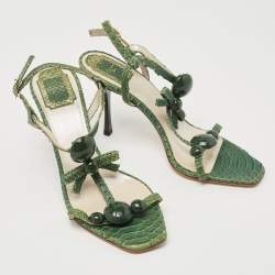 Dior Green Python Embossed Leather Ankle Strap Sandals Size 39.5