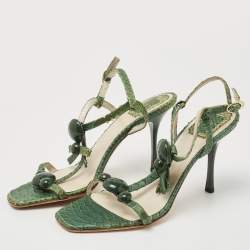 Dior Green Python Embossed Leather Ankle Strap Sandals Size 39.5
