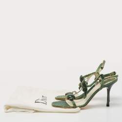 Dior Green Python Embossed Leather Ankle Strap Sandals Size 39.5