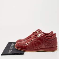 مملوكة مسبقًا Dior Red Patent and Leather Cannage Low Top Sneakers Size 42