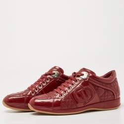 مملوكة مسبقًا Dior Red Patent and Leather Cannage Low Top Sneakers Size 42