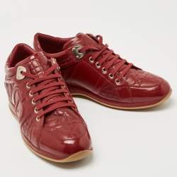 مملوكة مسبقًا Dior Red Patent and Leather Cannage Low Top Sneakers Size 42