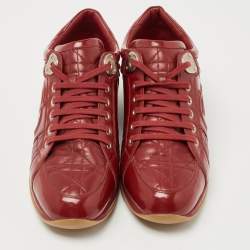 مملوكة مسبقًا Dior Red Patent and Leather Cannage Low Top Sneakers Size 42