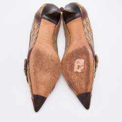 Dior Brown Monogram Canvas and Leather Buckle Detail Pointed Toe Pumps Size 38