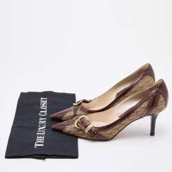 Dior Brown Monogram Canvas and Leather Buckle Detail Pointed Toe Pumps Size 38