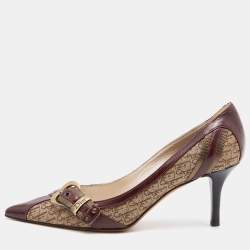 Dior Brown Monogram Canvas and Leather Buckle Detail Pointed Toe Pumps Size 38