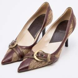 Dior Brown Monogram Canvas and Leather Buckle Detail Pointed Toe Pumps Size 38