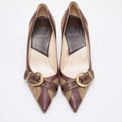 Dior Brown Monogram Canvas and Leather Buckle Detail Pointed Toe Pumps Size 38