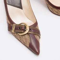 Dior Brown Monogram Canvas and Leather Buckle Detail Pointed Toe Pumps Size 38